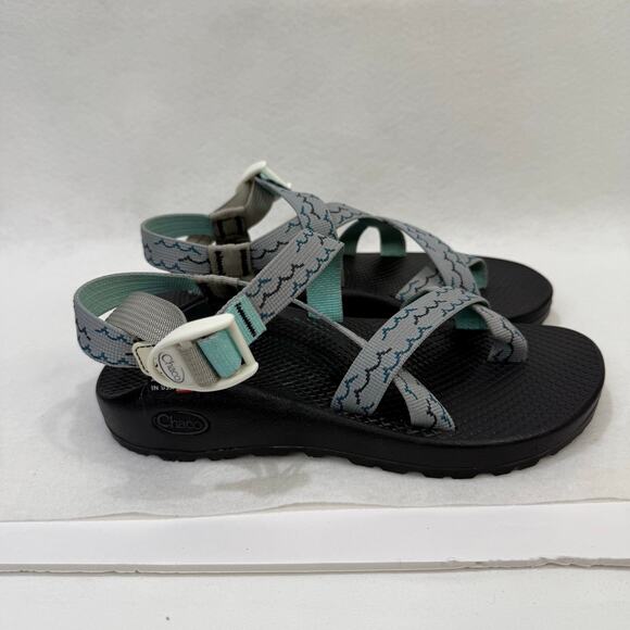 Chaco Shoes - Womens Chaco Z2 Strappy Sandals Outdoor Watershoes Gray Blue Classic Size 7
